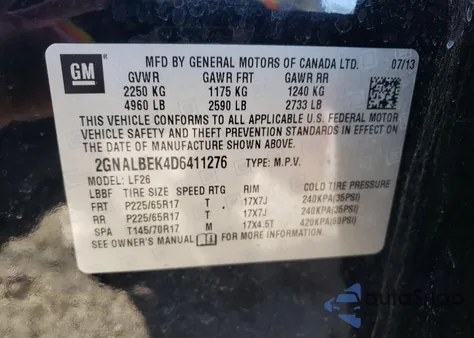 2013 Chevrolet Equinox Ls from USA, damaged, VIN 2GNALBEK4D6411276